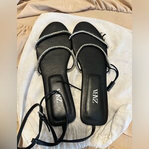 ZARA Sandals! Black flats with diamonds! Just WOW!